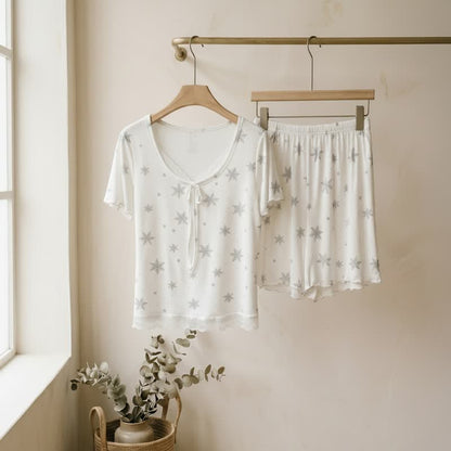 Ivory Stripe Lace Trim Loungewear Set