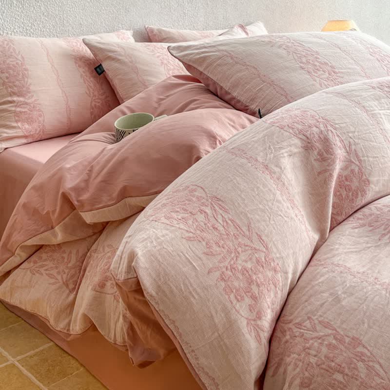 Washed Cotton Jacquard Botanical Bedding Set