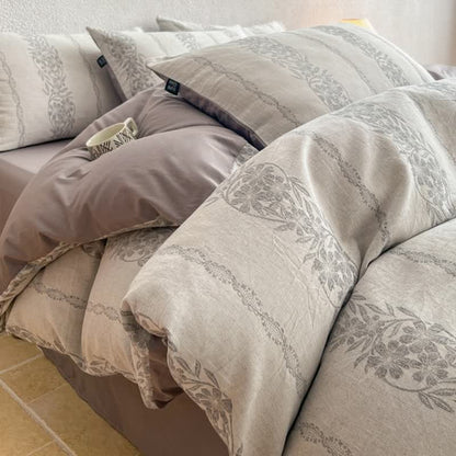 Washed Cotton Jacquard Botanical Bedding Set