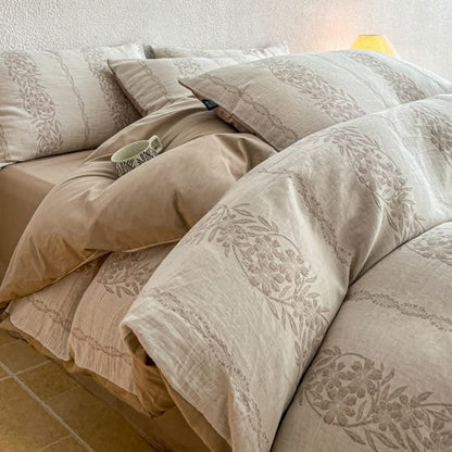 Washed Cotton Jacquard Botanical Bedding Set