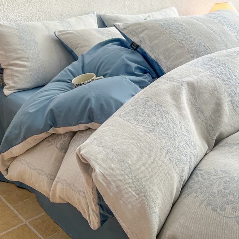 Washed Cotton Jacquard Botanical Bedding Set