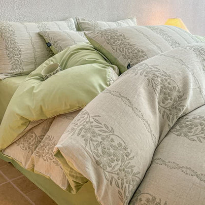 Washed Cotton Jacquard Botanical Bedding Set