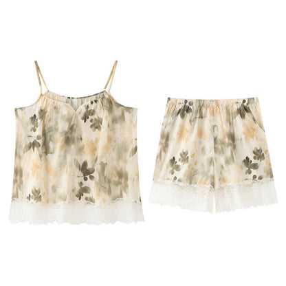 Beige Floral Lace Cami Lounge Set