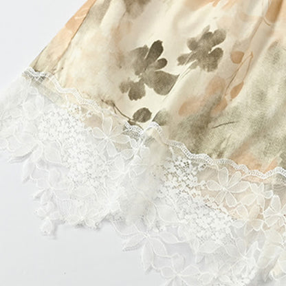 Beige Floral Lace Cami Lounge Set