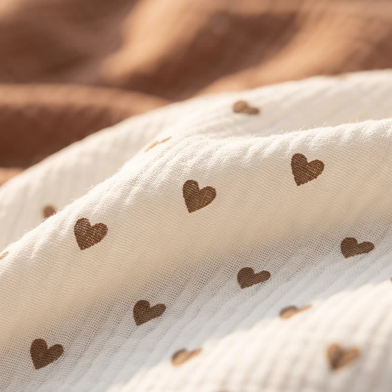 Apricot Heart Print Cotton Loungewear Set