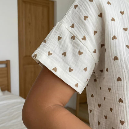 Apricot Heart Print Cotton Loungewear Set