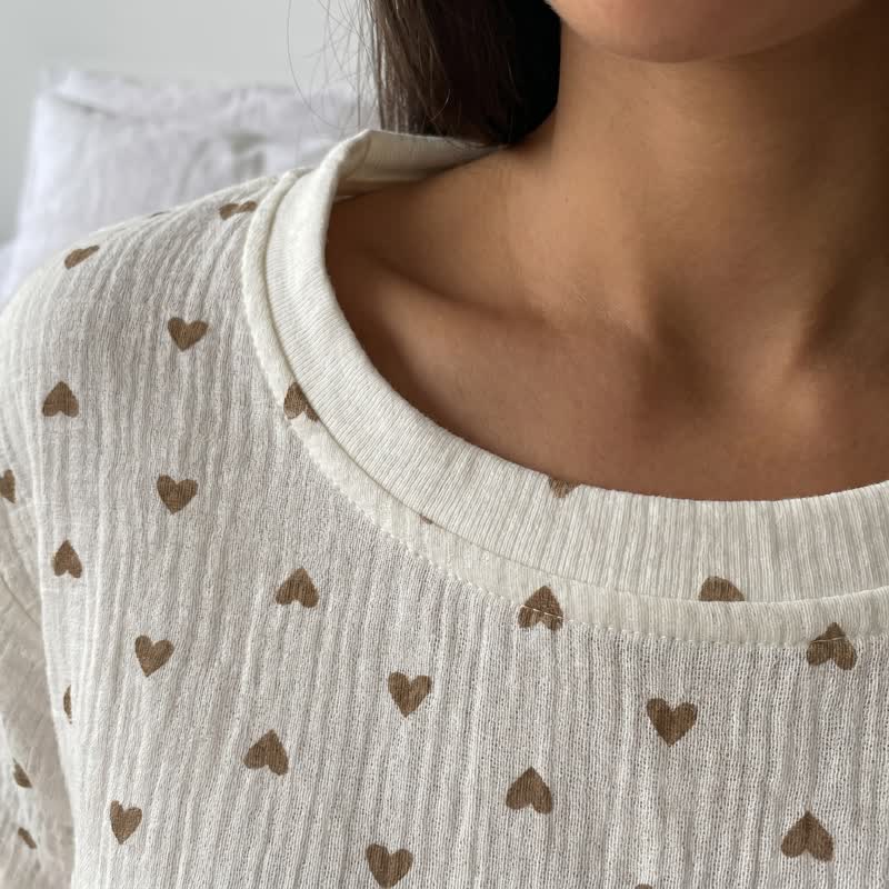 Apricot Heart Print Cotton Loungewear Set