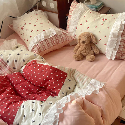 Sweet Cherry Ruffle Cotton Gauze Bedding Set