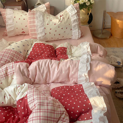 Sweet Cherry Ruffle Cotton Gauze Bedding Set