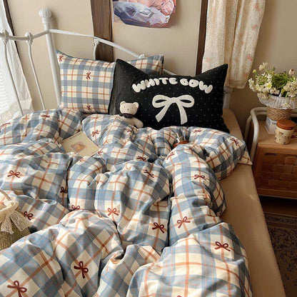 Soft Washed Cotton Bow Plaid Bedding Set