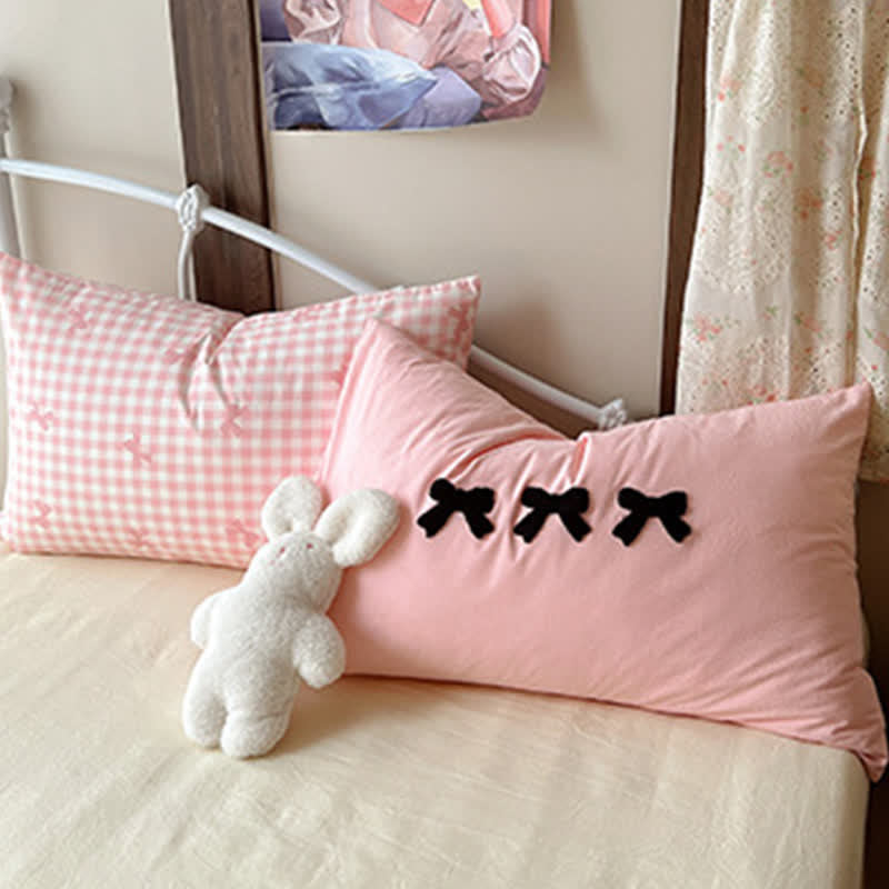 Soft Washed Cotton Bow Plaid Bedding Set