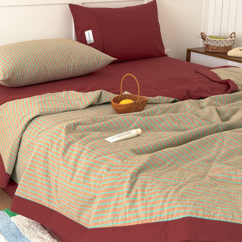 Cozy Farmhouse Cotton Two-Tone Striped Bedding Set