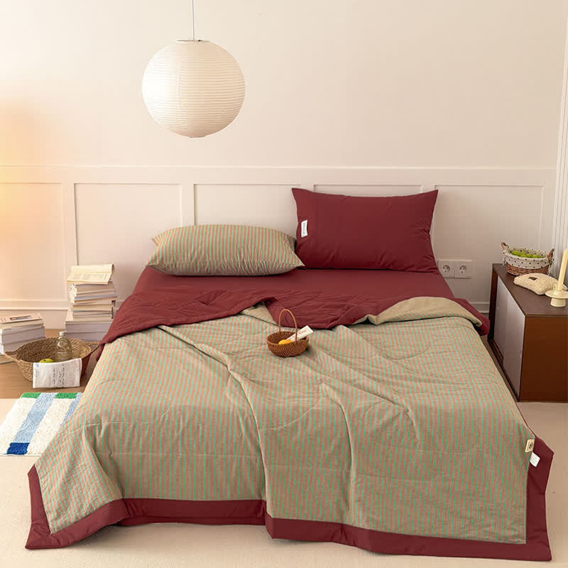 Cozy Farmhouse Cotton Two-Tone Striped Bedding Set