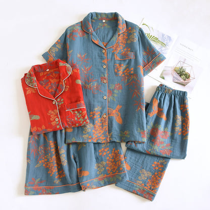Vintage Bird Floral Cotton Loungewear Set