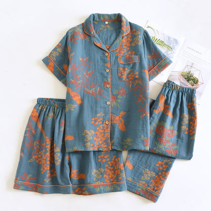 Vintage Bird Floral Cotton Loungewear Set