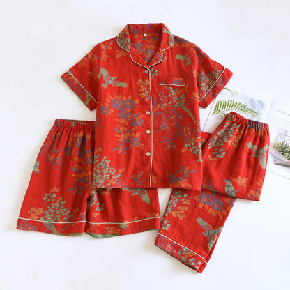 Vintage Bird Floral Cotton Loungewear Set