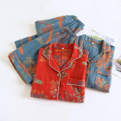 Vintage Bird Floral Cotton Loungewear Set