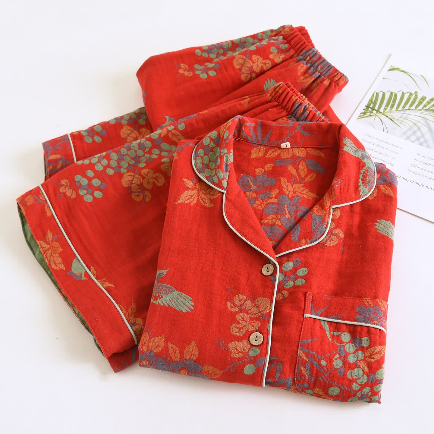 Vintage Bird Floral Cotton Loungewear Set