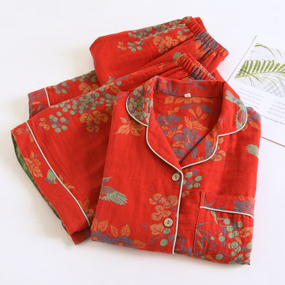Vintage Bird Floral Cotton Loungewear Set