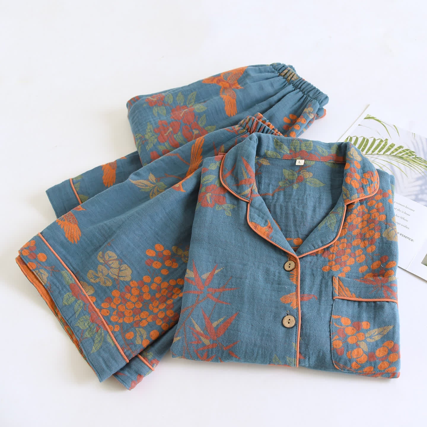 Vintage Bird Floral Cotton Loungewear Set