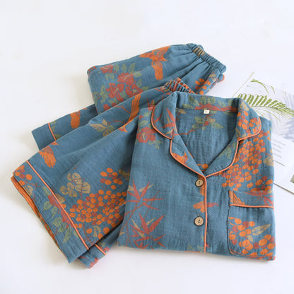 Vintage Bird Floral Cotton Loungewear Set