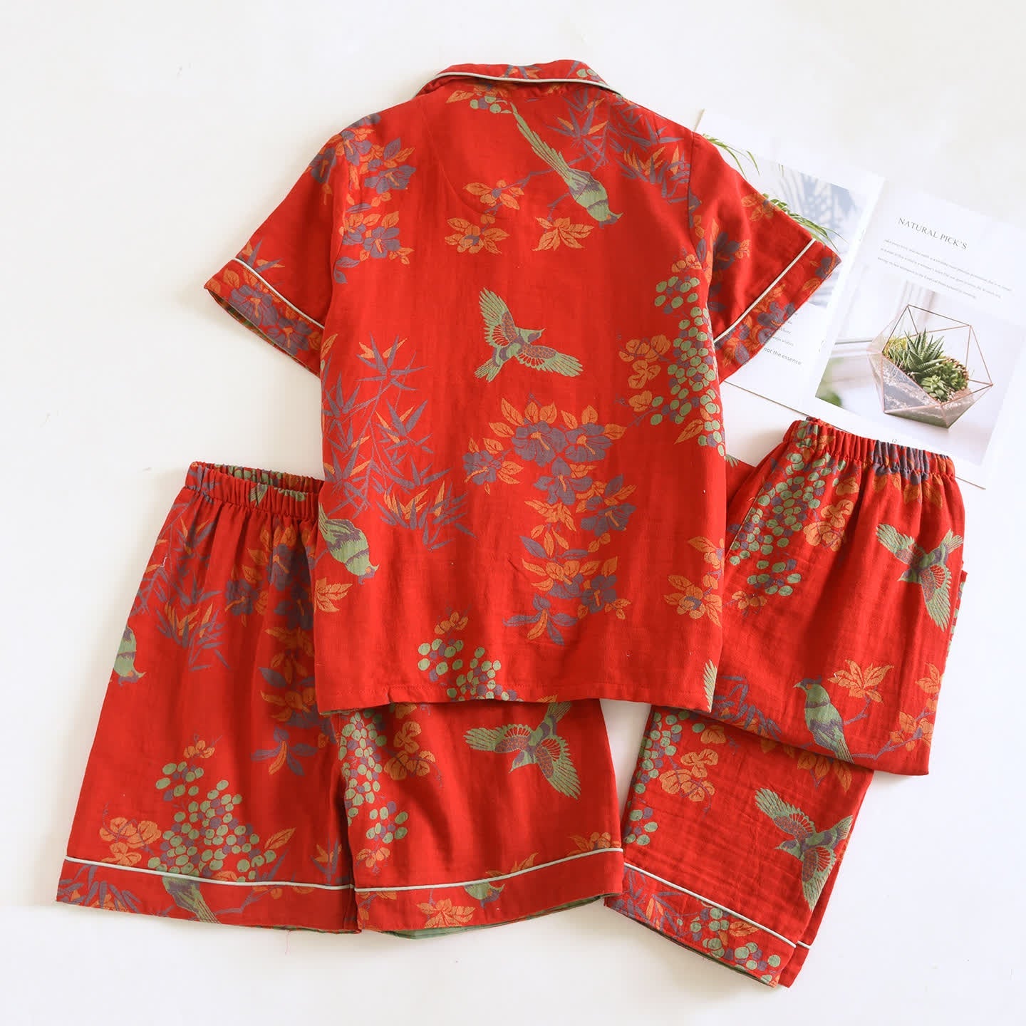 Vintage Bird Floral Cotton Loungewear Set