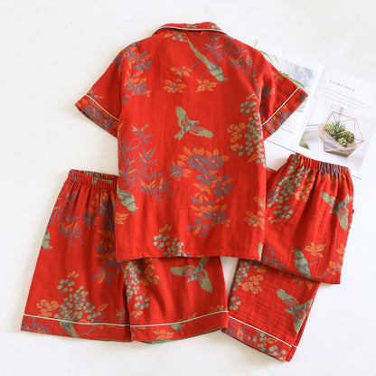 Vintage Bird Floral Cotton Loungewear Set