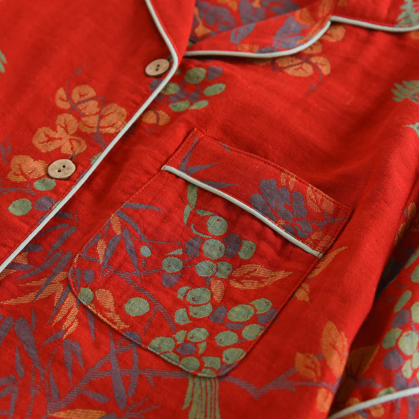 Vintage Bird Floral Cotton Loungewear Set