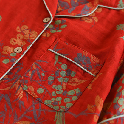 Vintage Bird Floral Cotton Loungewear Set