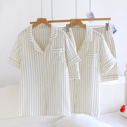 Relaxed Striped Camp Collar Summer Loungewear Set