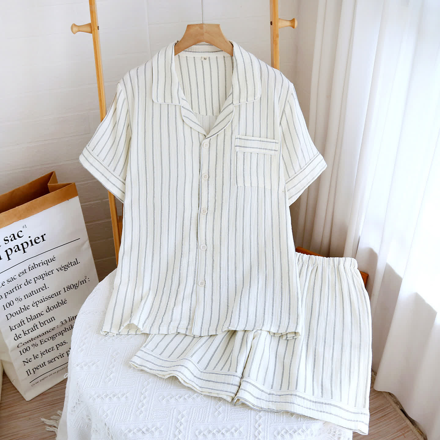 Relaxed Striped Camp Collar Summer Loungewear Set