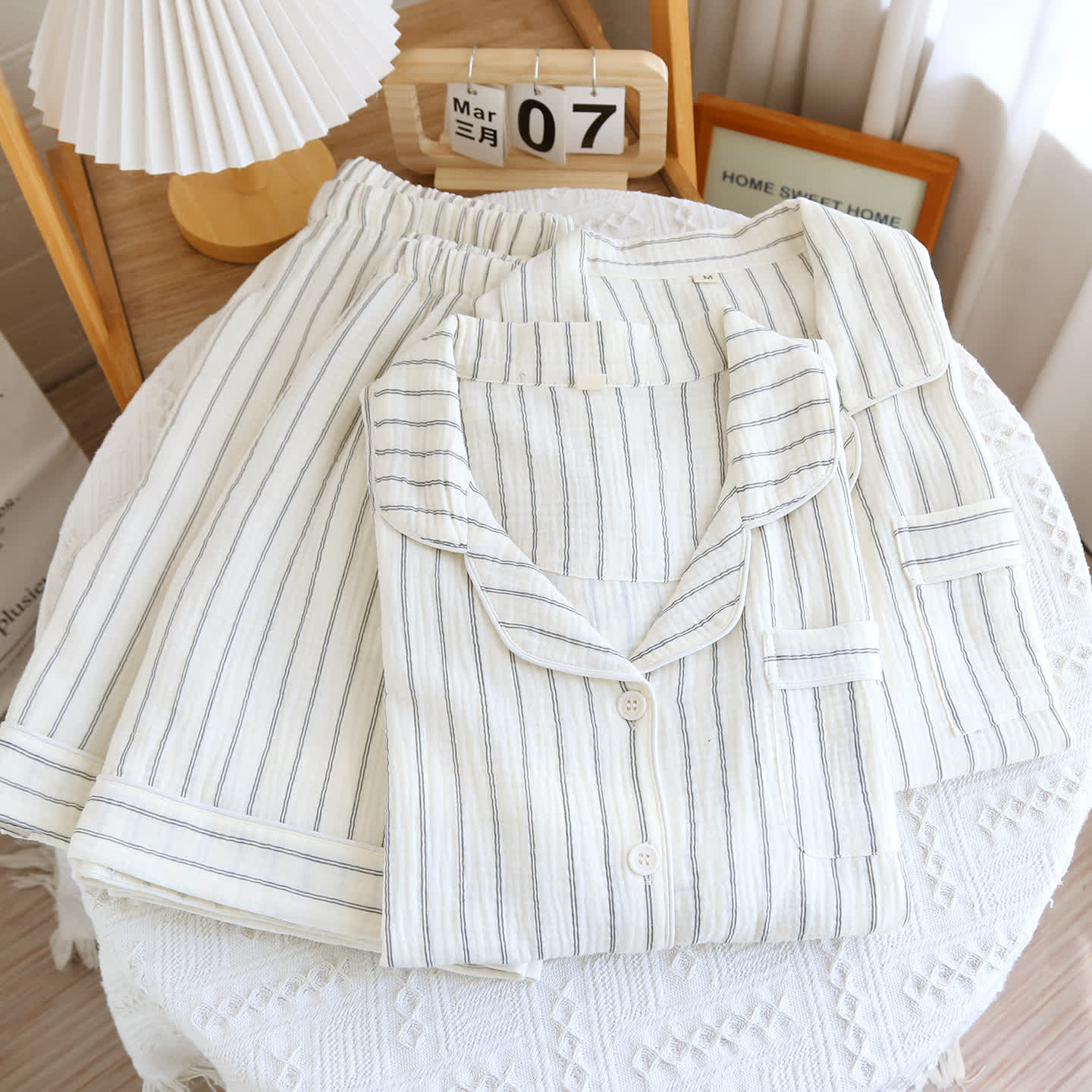 Relaxed Striped Camp Collar Summer Loungewear Set