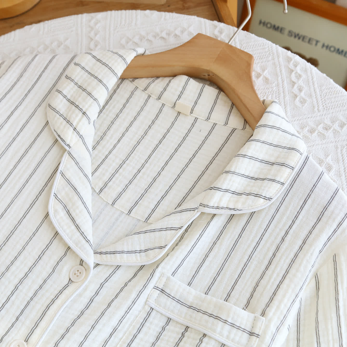 Relaxed Striped Camp Collar Summer Loungewear Set
