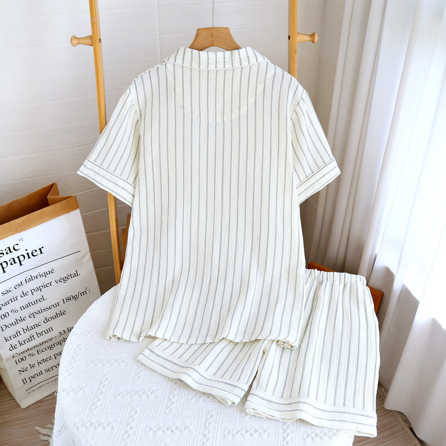 Relaxed Striped Camp Collar Summer Loungewear Set