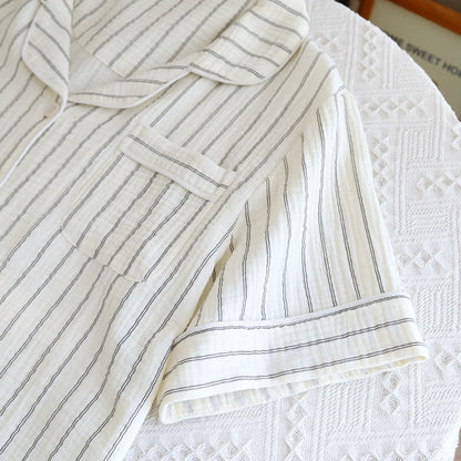 Relaxed Striped Camp Collar Summer Loungewear Set