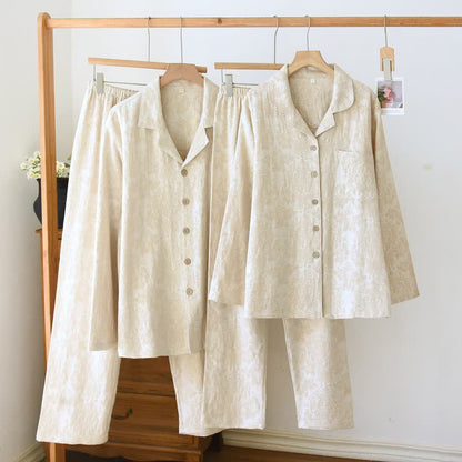 Minimalist-style Couple Button Front Loungewear Set