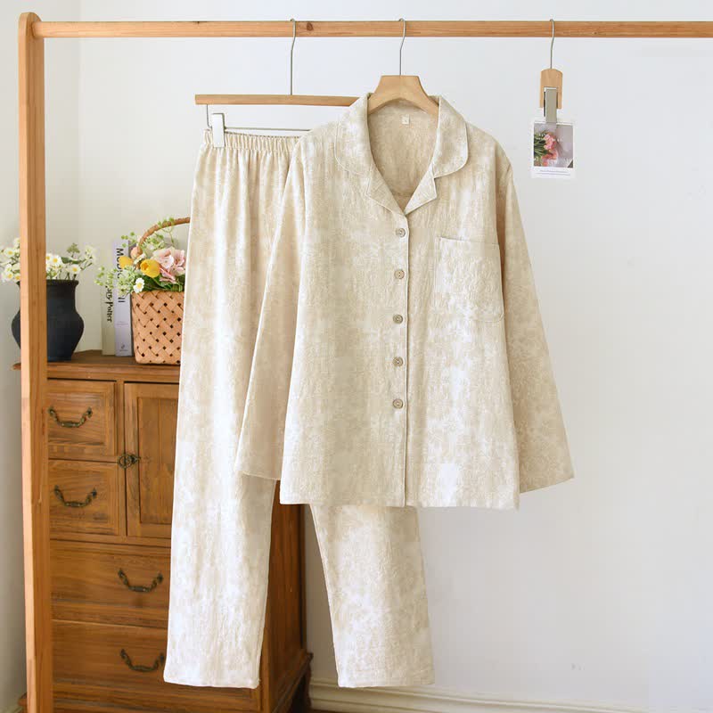 Minimalist-style Couple Button Front Loungewear Set