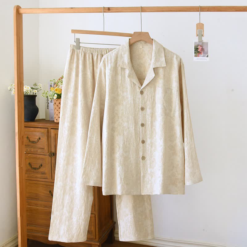 Minimalist-style Couple Button Front Loungewear Set