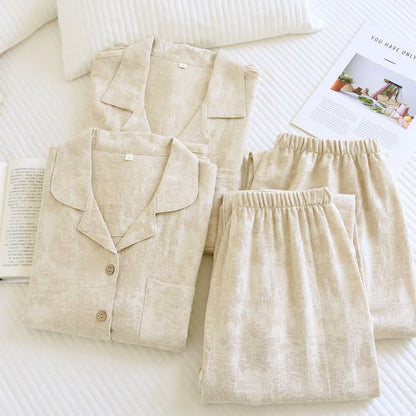 Minimalist-style Couple Button Front Loungewear Set