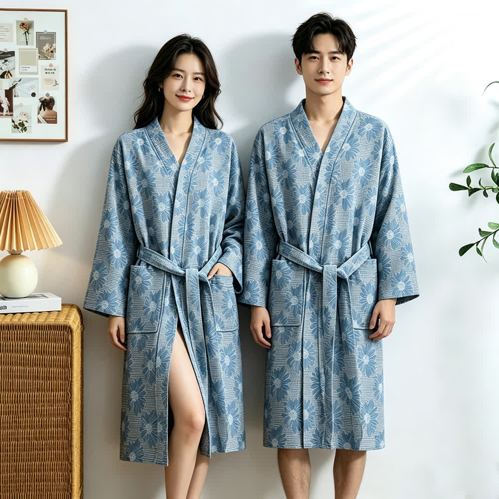 Sunflower Cotton Waffle Kimono Bathrobe
