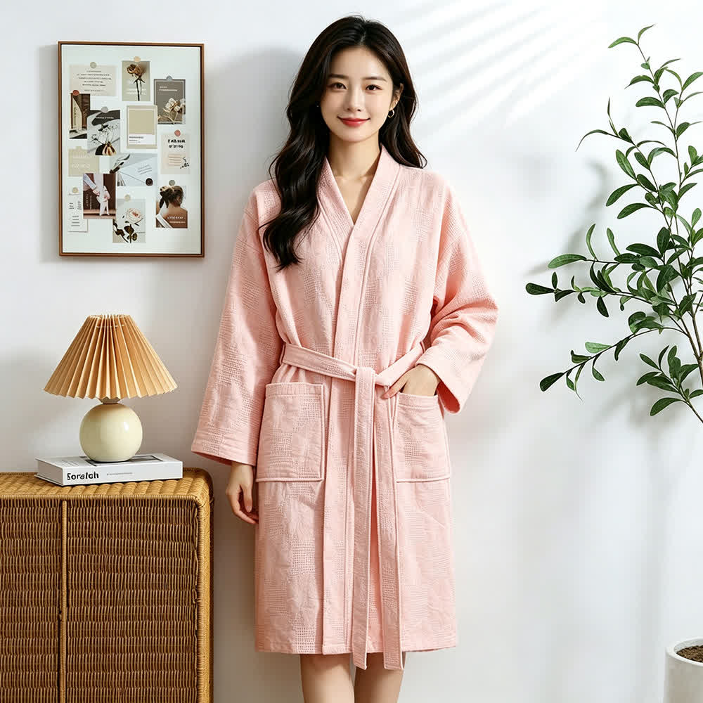 Sunflower Cotton Waffle Kimono Bathrobe