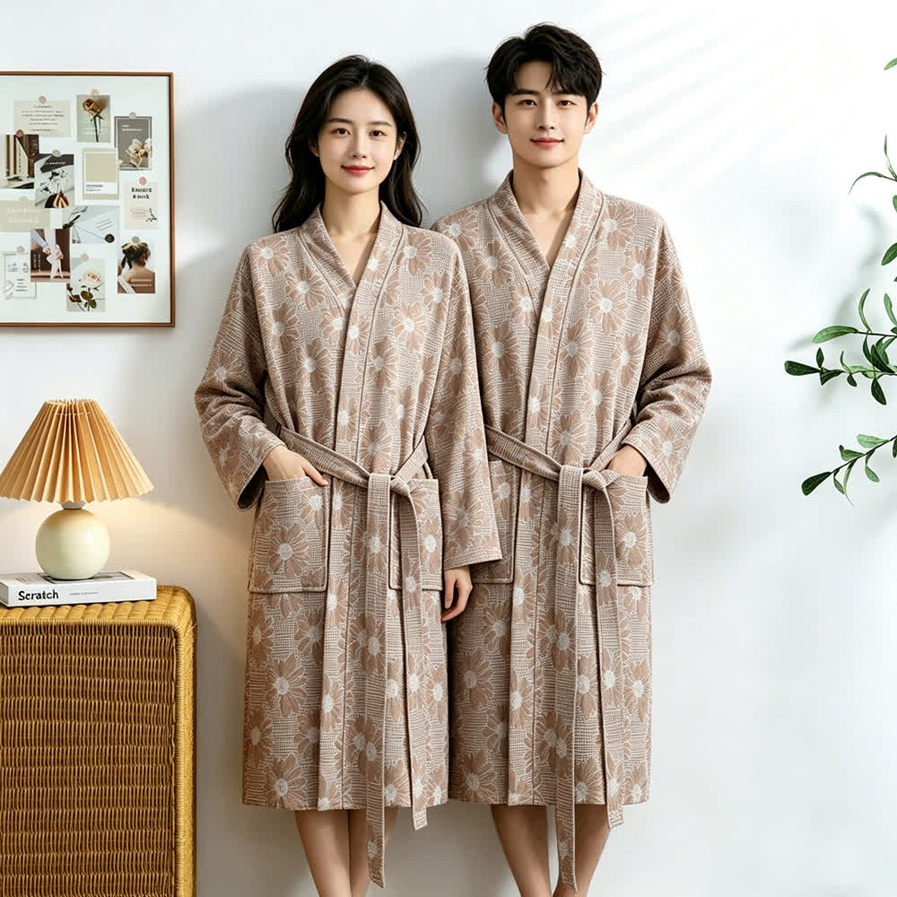 Sunflower Cotton Waffle Kimono Bathrobe