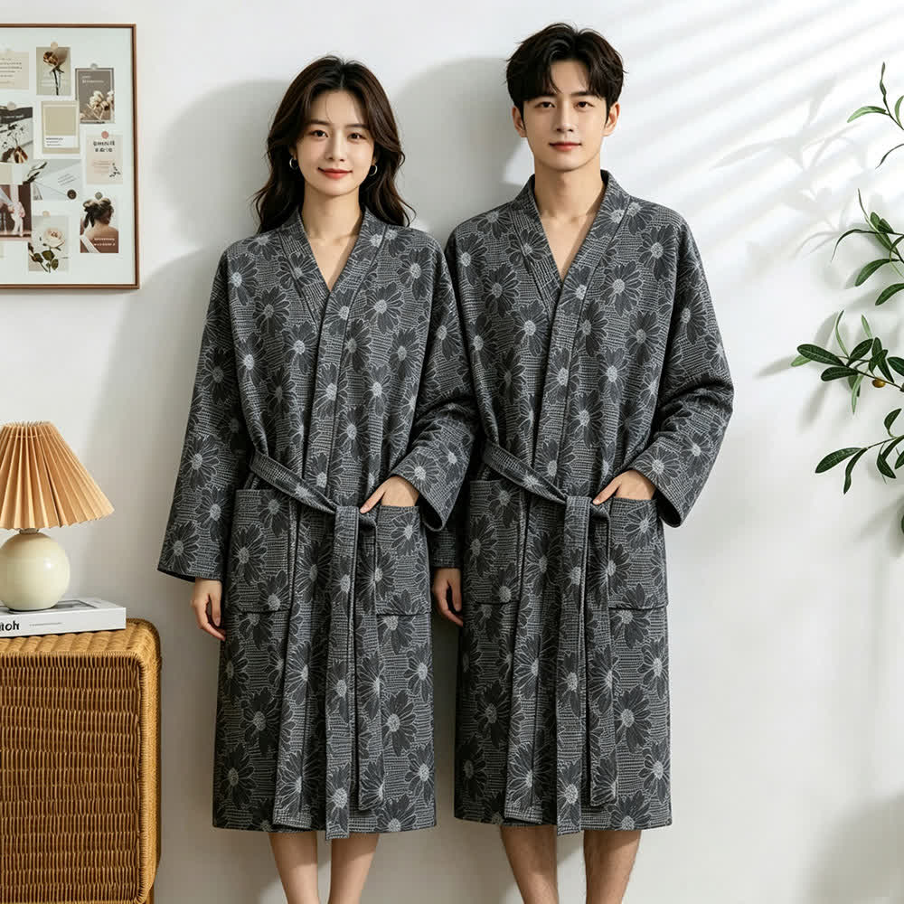 Sunflower Cotton Waffle Kimono Bathrobe