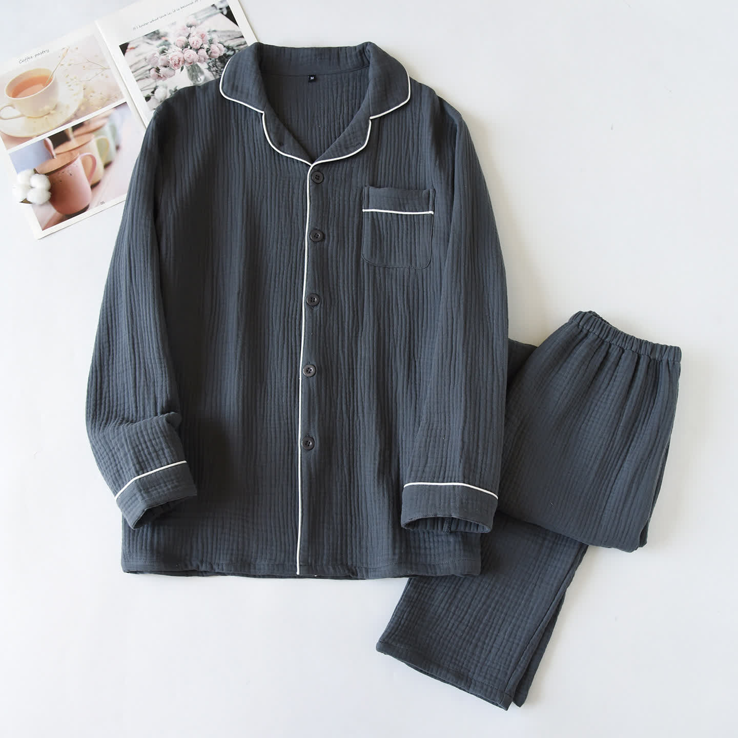 Cotton Gauze Contrast Trim Loungewear Set