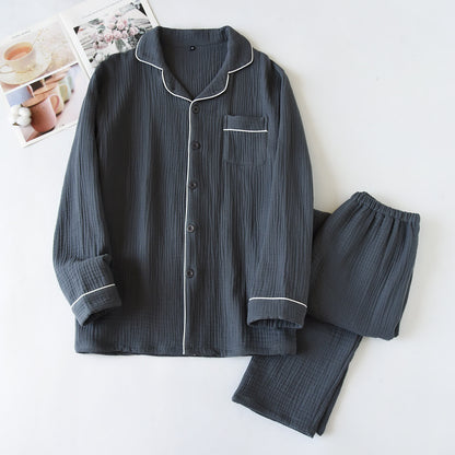 Cotton Gauze Contrast Trim Loungewear Set