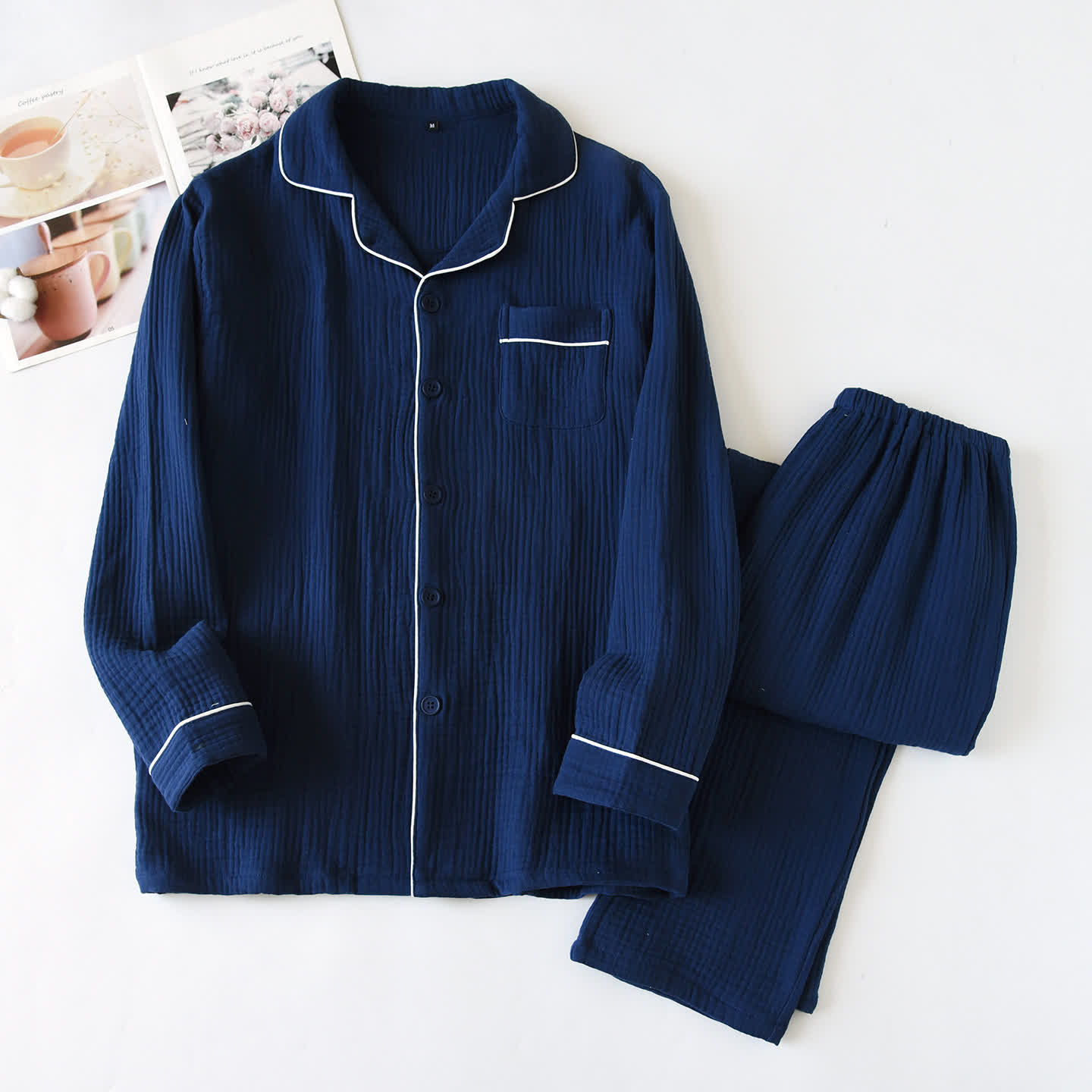 Cotton Gauze Contrast Trim Loungewear Set