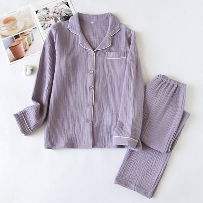 Cotton Gauze Contrast Trim Loungewear Set