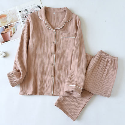 Cotton Gauze Contrast Trim Loungewear Set