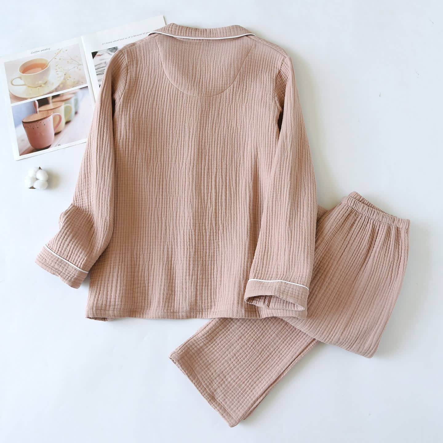 Cotton Gauze Contrast Trim Loungewear Set