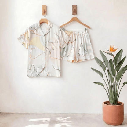 Abstract Print Sateen Short Sleeve Loungewear Set